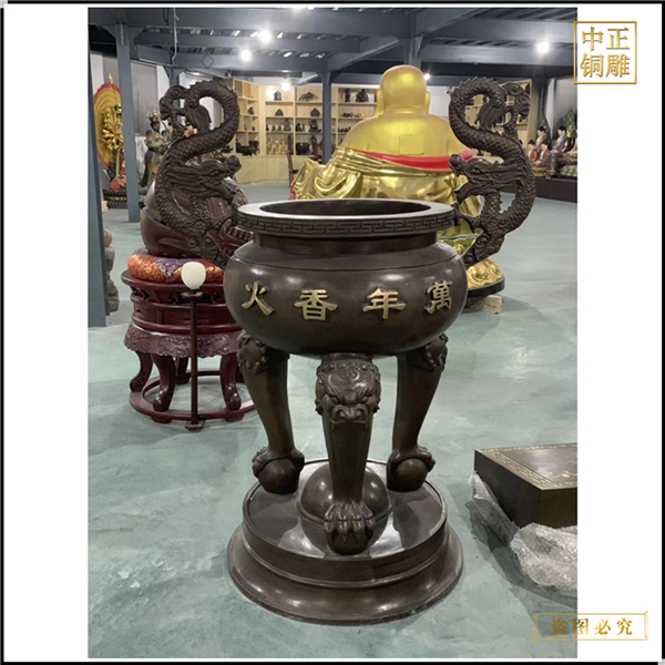 寺廟佛堂寺院圓形銅香爐