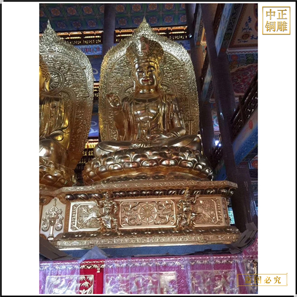 大型貼金鑄銅西方三圣廠家