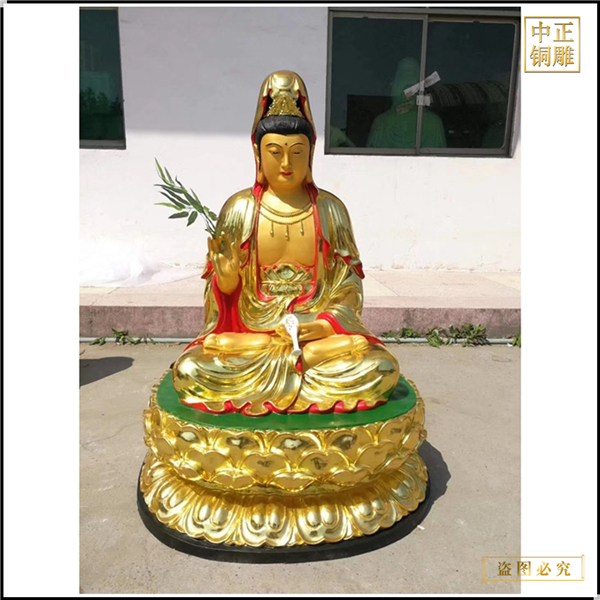 坐像貼金觀世音菩薩雕塑