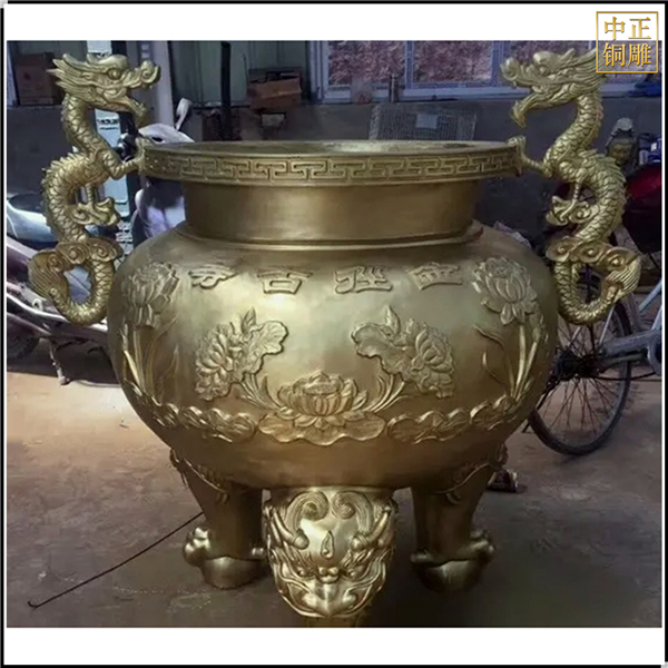 圓形雙龍銅香爐雕塑